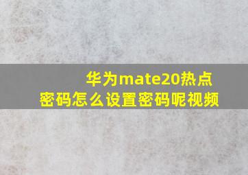 华为mate20热点密码怎么设置密码呢视频