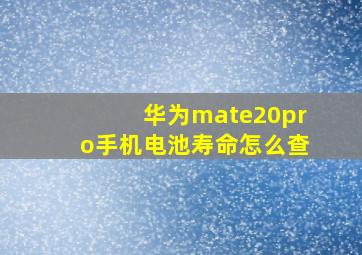 华为mate20pro手机电池寿命怎么查