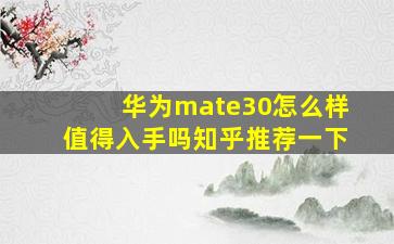 华为mate30怎么样值得入手吗知乎推荐一下