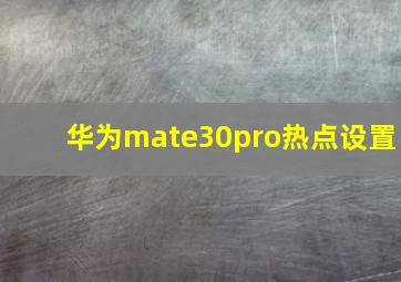 华为mate30pro热点设置