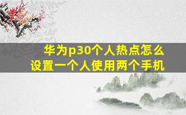 华为p30个人热点怎么设置一个人使用两个手机