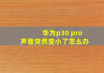 华为p30 pro声音突然变小了怎么办