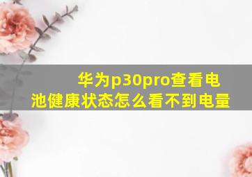 华为p30pro查看电池健康状态怎么看不到电量