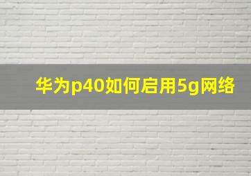 华为p40如何启用5g网络