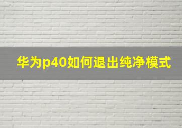 华为p40如何退出纯净模式