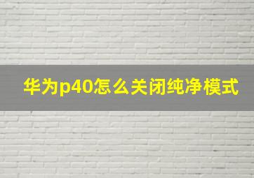 华为p40怎么关闭纯净模式