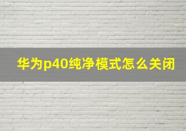 华为p40纯净模式怎么关闭