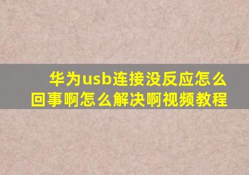 华为usb连接没反应怎么回事啊怎么解决啊视频教程