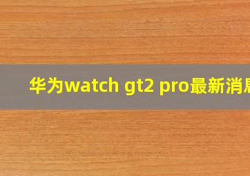 华为watch gt2 pro最新消息