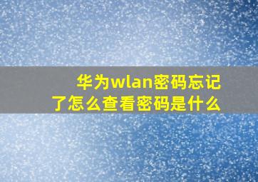 华为wlan密码忘记了怎么查看密码是什么