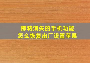 即将消失的手机功能怎么恢复出厂设置苹果