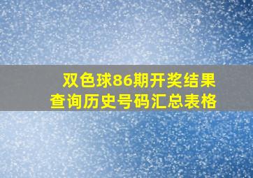 双色球86期开奖结果查询历史号码汇总表格