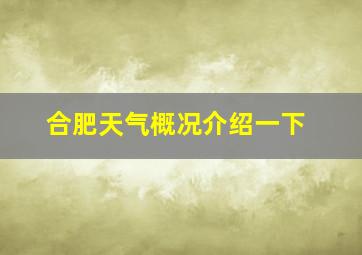 合肥天气概况介绍一下