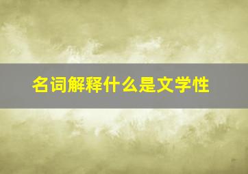 名词解释什么是文学性