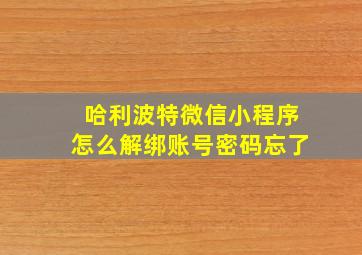 哈利波特微信小程序怎么解绑账号密码忘了