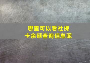 哪里可以看社保卡余额查询信息呢