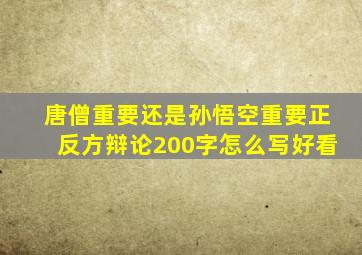 唐僧重要还是孙悟空重要正反方辩论200字怎么写好看