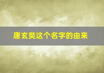 唐玄奘这个名字的由来