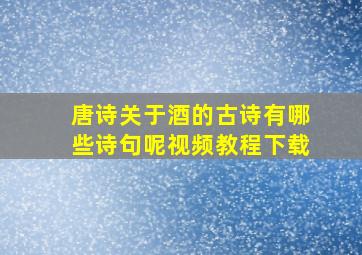 唐诗关于酒的古诗有哪些诗句呢视频教程下载