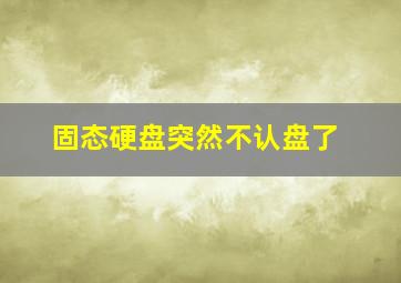 固态硬盘突然不认盘了