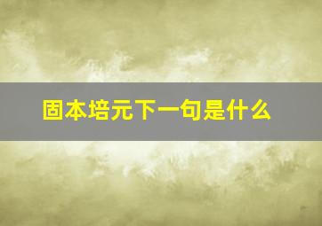 固本培元下一句是什么