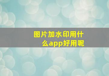 图片加水印用什么app好用呢