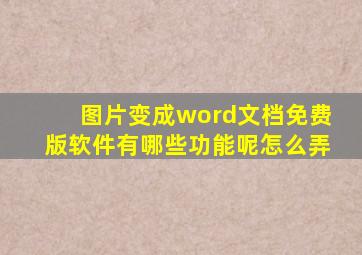 图片变成word文档免费版软件有哪些功能呢怎么弄