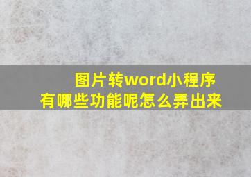 图片转word小程序有哪些功能呢怎么弄出来