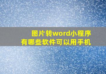 图片转word小程序有哪些软件可以用手机