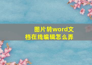 图片转word文档在线编辑怎么弄