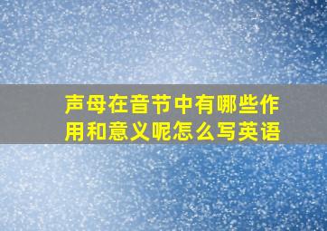 声母在音节中有哪些作用和意义呢怎么写英语