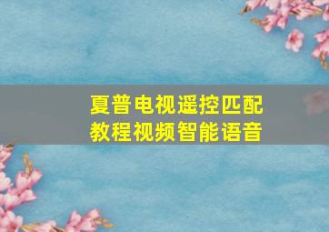 夏普电视遥控匹配教程视频智能语音