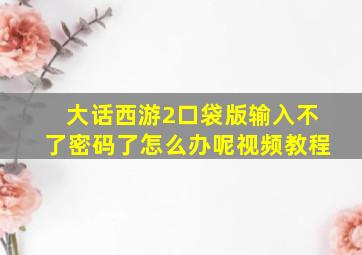 大话西游2口袋版输入不了密码了怎么办呢视频教程