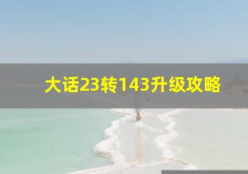 大话23转143升级攻略