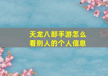 天龙八部手游怎么看别人的个人信息