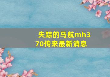 失踪的马航mh370传来最新消息