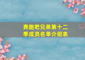 奔跑吧兄弟第十二季成员名单介绍表