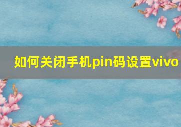 如何关闭手机pin码设置vivo