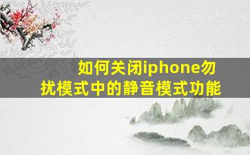 如何关闭iphone勿扰模式中的静音模式功能