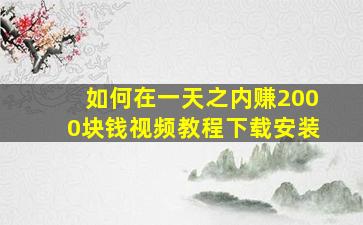 如何在一天之内赚2000块钱视频教程下载安装