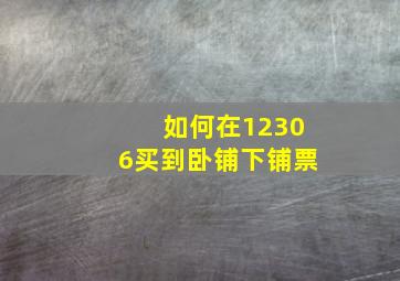 如何在12306买到卧铺下铺票