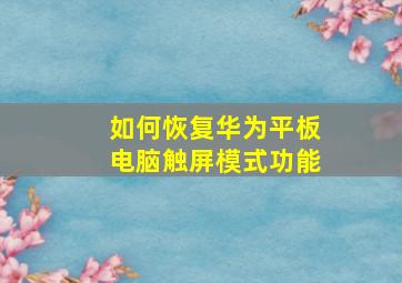 如何恢复华为平板电脑触屏模式功能