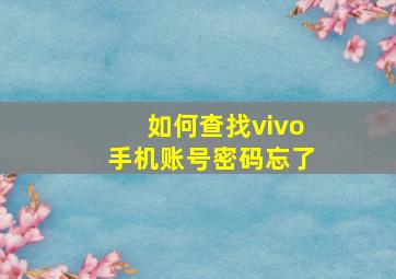 如何查找vivo手机账号密码忘了