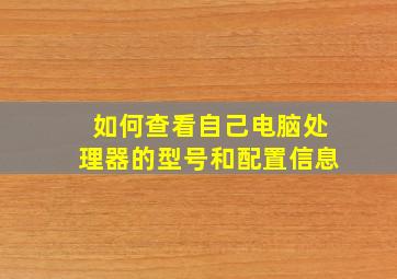 如何查看自己电脑处理器的型号和配置信息