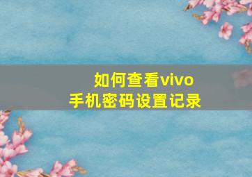 如何查看vivo手机密码设置记录