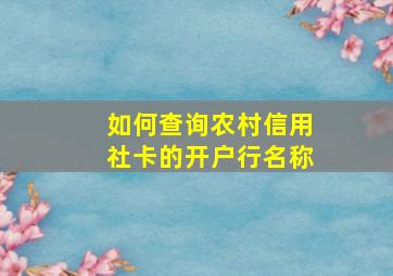 如何查询农村信用社卡的开户行名称