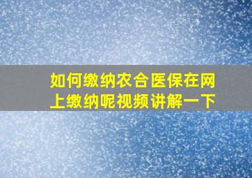 如何缴纳农合医保在网上缴纳呢视频讲解一下