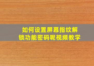 如何设置屏幕指纹解锁功能密码呢视频教学