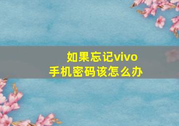 如果忘记vivo手机密码该怎么办