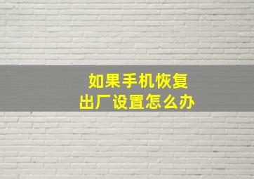 如果手机恢复出厂设置怎么办